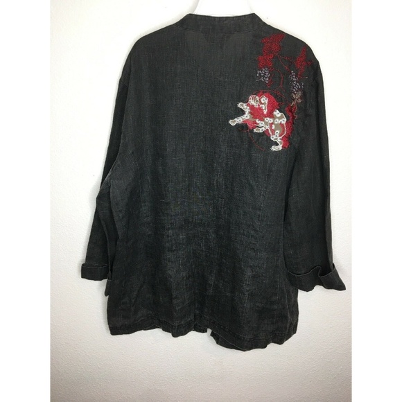 Citron Charcoal Blouse with Red Embroidery - Picture 5 of 5